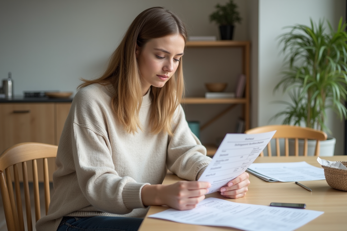 Jeune femme analysant une estimation électrique à la maison