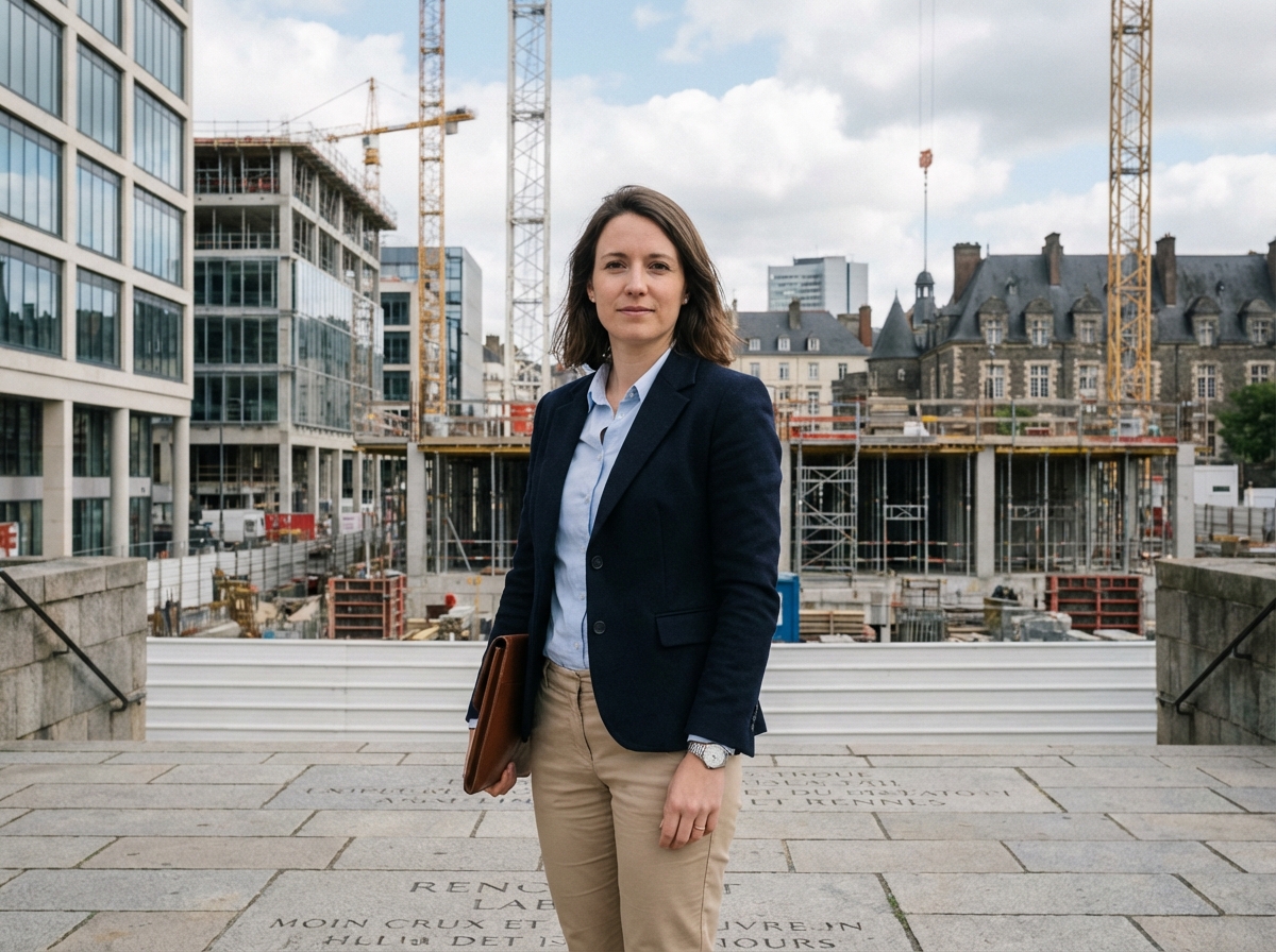 Femme professionnelle debout devant un chantier à Rennes