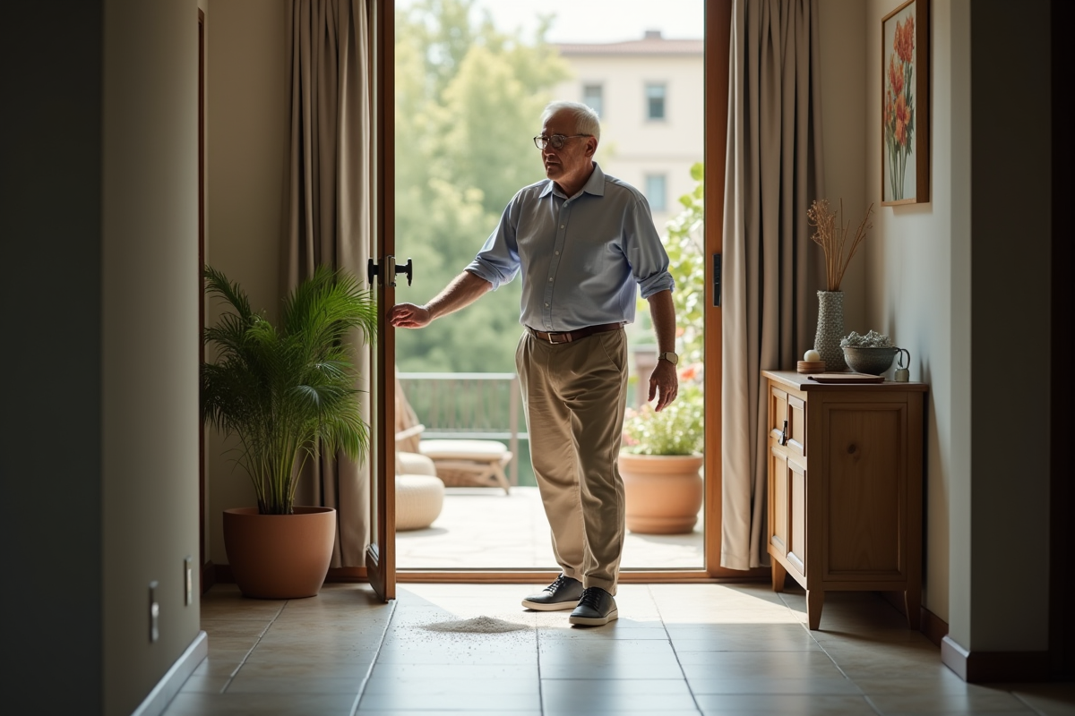Homme âgé salant le seuil d